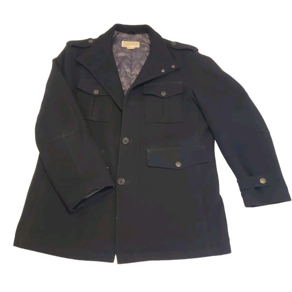 Michael Kors Jacket Mens Large Black Pea Coat Wool Blend Field Coat Casual